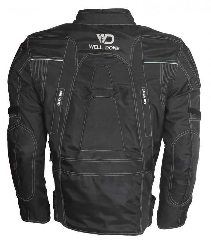 OUTLET WD SPORT 2 SORT, TEKSTIL MC JAKKE, MED CE-GODKJENT BESKYTTELSE, VANNTETT