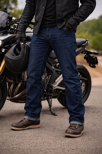 WD 082 BLUE JEANS MC BUKSE MED DUPONT&reg; KEVLAR, CE-BESKYTTER P&Aring; KN&AElig;R OG HOFTER